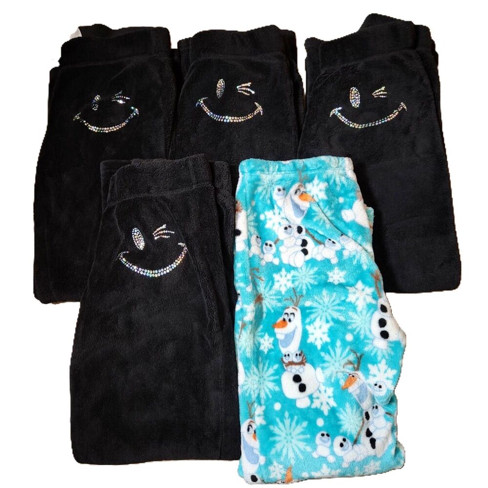 Lot of 5 Women's Medium Fleece Pajama Pants Disney Frozen Olaf Smiley